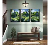 3 Packs Diamond Painting Kits for Adults Green Cottage 3 Piece 5D DIY Diamond Art Kit Painting Full Drill Embroidery Crystal Rhinestone Gem Cross Stitch Arts Craft Home Wall Decor Gift 60x30cm S-5348