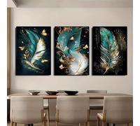 3 Packs Diamond Painting Kits for Adults Green Feathers 3 Piece 5D DIY Diamond Art Kit Painting Full Drill Embroidery Crystal Rhinestone Gem Cross Stitch Arts Craft Home Wall Decor Gift 60x30cm S-5370