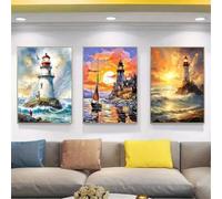 3 Packs Diamond Painting Kits for Adults Lighthouse 3 Piece 5D DIY Diamond Art Kit Painting Full Drill Embroidery Crystal Rhinestone Gem Cross Stitch Arts Craft Home Wall Decor Gift 180x80cm S-4906