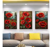 3 Packs Diamond Painting Kits for Adults Red Flower 3 Piece 5D DIY Diamond Art Kit Painting Full Drill Embroidery Crystal Rhinestone Gem Cross Stitch Arts Craft Home Wall Decor Gift 60x30cm S-5271