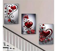 3 Packs Diamond Painting Kits for Adults Red Love Heart 3 Piece 5D DIY Diamond Art Kit Painting Full Drill Embroidery Crystal Rhinestone Gem Cross Stitch Arts Craft Home Wall Decor Gift 60x30cm S-5243