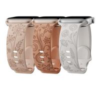 3 Packs Floral Engraved Silicone Strap Compatible with Apple Watch Straps 45mm 44mm 42mm 49mm Women for iWatch Ultra Series SE 9 8 7 6 5 4 3 2 1, D42