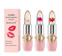 3 Packs Flower Jelly Lipstick Set Magic Temperature Color Change Lip Balm Long Lasting Moisturizer Lip Gloss Flower Jelly Lipstick Makeup Set (3PCS Set A)