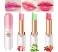 3 Packs Jelly Lipstick Set, Fruit Color Change Lip Balm Set, Peach Aloe Vera Strawberry Color Change Lip Balm, Long Lasting Moisturizer Lip Makeup Set (3PCS)