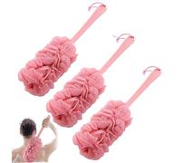 3 Packs Loofah with Handle Soft Netting Shower Loofah on a Stick Back Scrubber Dense Foaming Back Sponge Shower Brush for Men and Women Gentle Exfoliation.