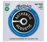 Martin Acoustic Guitar Strings MA170PK3 Authentic SP 80/20 Bronze Extra Light 10-47 3-Pack