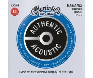 3 Packs Martin MA540 Acoustic Guitar Strings Phosphor Bronze Light Gauge 012-054