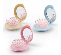 3 Packs Mini Folding Hair Brush Travel Size with Mirror, Small Compact Hair Brush for Purse Essentials Women Girls Hair Pocket Portable Round Comb Wet Massage (Pink, Blue, Yellow)