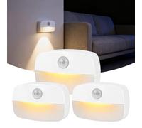 3 Packs Motion Sensor Night Light, 2700K Warm White Sensor Lights Indoor Stick-On Battery Powered Stair Lights for Toilet Stairs Hallway Living Room Bathroom Closet Kitchen