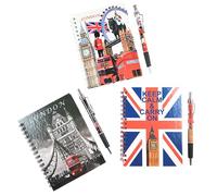 3 Packs of A6 Notebook with Matching Design Pen, 100 Pages, British Souvenir, Designed in U.K., Assorted Pack of 3, Great Gifts for Family and Friends