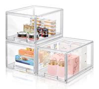 3 Packs Plastic Stackable Storage Drawers, DILIBRA Clear Storage Bins Organizer with Pull Out Drawer for Kitchen Cabinet Pantry Fridge Freezer Shelf Refrigerator Organization and Storage