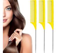 3 Packs Rat Tail Comb Steel Pin Rat Tail Carbon Fiber Heat Resistant Teasing Combs With Stainless St