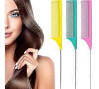 3 Packs Rat Tail Comb Steel Pin Rat Tail Carbon Fiber Heat Resistant Teasing Combs With Stainless St