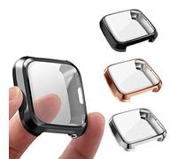 3 Packs Screen Protector Compatible Fitbit Versa Lite Edition, GHIJKL Ultra Slim Soft Full Cover Case for Fitbit Versa Lite Edition, Black, Silver, Rose Gold