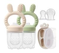 3 Packs Silicone Baby Fruit Feeder with Freezer Nibble Tray Combo, Baby Fresh & Frozen Food Feeder Popsicle Molds for Teething Relief Includes Extra Food Pouches (Beige+Green)