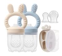 3 Packs Silicone Baby Fruit Feeder with Freezer Nibble Tray Combo, Baby Fresh & Frozen Food Feeder Popsicle Molds Includes Extra Food Pouches (Beige+Blue)