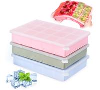 3 Packs Silicone Ice Cube Trays with Lid, 45 Cubes Ice Cube Mould, Stackable Ice Cube Trays Ice Trays for Freezer BPA Free for Whiskey, Cocktail, Drinks, Freezer, Souper (Pink, Blue, Green)