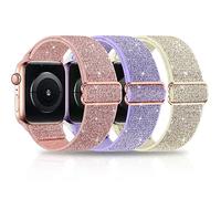 3 Packs Stretchy Nylon Bling Straps Compatible with Apple Watch Strap 38mm 40mm 41mm 42mm 44mm 45mm 49mm, Adjustable Elastic Sport Women Men Band for iWatch Series Ultra 10 98 7 6 SE 5 4 3 2 1