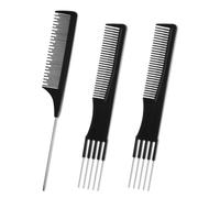 3 Packs Teasing Comb with Metal Pick Combs set, Rat Tail Comb Steel Pin Rat Tail Carbon Fiber Heat Resistant Teasing Combs with Stainless Steel Pintail for Hair Styling