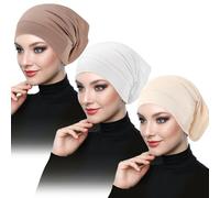 3 Packs Women Cotton Tube Hijab Cap - Breathable Underscarf for Muslim Headscarf Headwrap - Black UnderCap