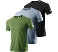 3 Packs Workout Shirts for Men - Activewear Tops Gym Shirts Cool Dry Mesh Moisture Wicking Running Fitness Short Sleeve Crewneck Sports Athletic T-Shirt Tops Black/Gray/Green-3P09-3XL