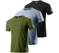 3 Packs Workout Shirts for Men - Activewear Tops Gym Shirts Cool Dry Mesh Moisture Wicking Running Fitness Short Sleeve Crewneck Sports Athletic T-Shirt Tops Black/Gray/Green-3P09-2XL