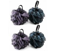 3 PackShower Puff, Shower Sponge, Shower Scrunchie, Bath Sponge and Body Puff Set of Puffs for Body with Shower Scrub, Loofa and Bath Scrunchies in Black Purple and Black Blue