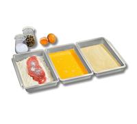 3 PAGEN® Breading Set of 3 Silver Breading Bowls Set of 3 Breading Bowls for Breading 27 x 16 x 3.5 cm Breading Street Schnitzel for Meat, Fish and Vegetables, Stackable, Plastic