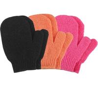 3 Pair Exfoliating Gloves with Hanging Loop, Shower Body Scrub Gloves for Dead Skin Removal, Deep Cleansing Bath Mitts for Spa & Massage (Orange + Black + Magenta)