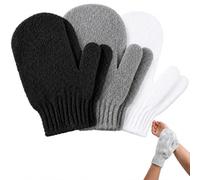 3 Pair Exfoliating Gloves with Hanging Loop, Shower Body Scrub Gloves for Dead Skin Removal, Deep Cleansing Bath Mitts for Spa & Massage - Black, Grey, White