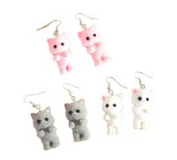 3-Pair Fluffy 3D Cat Dangle Earrings Set - Cute Anime Kitten Animal Earrings, Funny Aesthetic Cartoon Jewelry for Women