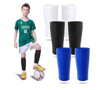 3 Pair Football Sock Sleeves, Black Pre Cut Socks Football, Football Sock Sleeve Kids, Footless Shin Pad Socks for Football Games Beginner