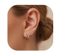 3-Pair Gold Earring Set, Lightweight Gold Earrings For Women With Sparkling Cubic Zirconia, Brass Studs And Huggie Hoops, Perfect For Sensitive Ears, Valentine's Day Birthday Wedding Gifts