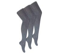 Sock Snob 3 Pack Girls Plain Soft Breathable Cotton School Tights (5 Sizes) - 11-12 Years - Grey