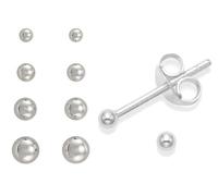 3 Pair SET 2mm 3mm 4mm SILVER Plated EARRINGS Plain Ball Stud WOMENS MENS Small Tiny