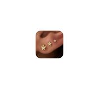 3 Pair Tiny Flat Back Stud Earrings for Women - 14K Gold Hypoallergenic Cute Small Flower Stud Earrings Earring Set
