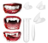 3 Pair Vampire Teeth with Adhesive Tooth Kits, Glow in The Dark Fake Teeth Halloween Zombie Costume Cosplay Accessories Party Prop Decoration in 3 Sizes