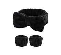 3 Pair Wash Face For Women Cuff Waterproof Absorbent Wristbands Coral Fleece Rabbit Ears Head Band Hair Accessories Set(Black)