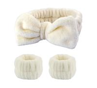 3 Pair Wash Face For Women Cuff Waterproof Absorbent Wristbands Coral Fleece Rabbit Ears Head Band Hair Accessories Set(White)