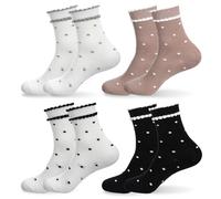 3 Pair Women Polka Dot Socks, Ruffle Low Cut Casual Socks, Fun Cute Crew Breathable Soft Above-Ankle Fashion Sock Set for Girls (Black, Khak, Polka Dot Styles)