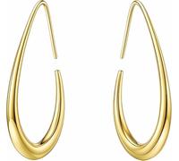 3-Pair Women's Teardrop Hoop Earrings 18k Gold Plated Large Oval - High Polish Pull Through Hoops, Statement Jewelry Gift, Gold