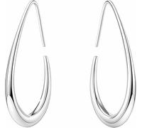3-Pair Women's Teardrop Hoop Earrings 18k Gold Plated Large Oval - High Polish Pull Through Hoops, Statement Jewelry Gift, Silver