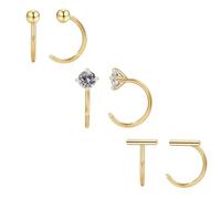 3 Pairs 14K Gold Stay Close Hoop Huggie Half Hoop Earrings Minimalist Tiny Cartilage Helix Open Hugging for Women | Hypoallergenic 316L Stainless Steel Jewelry Set Trending Valentine's Day Gifts (A24
