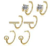 3 Pairs 18K Gold Plated 925 Sterling Silver Half Hoop Earrings Set Small Huggie Hug Hoops Open Huggie Hoops Earrings for Women