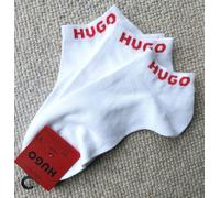 3 Pairs 5.5-8 HUGO BOSS White / Red Logo Low Cut Trainer Socks Cotton 39-42 HB3