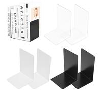 3 Pairs/6 Pcs Bookends for Shelves, L-shaped Book Ends for Shelves, Plastic Acrylic Book StandBook Stoppers for Shelves Bedroom Office Desktop Library Bookshelf Decor(White,black, transparent)
