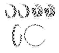 3 Pairs 70s 80s 90s Checkerboard Earrings for Women Black White Circle Round Acrylic Geometric Striped Grid Earrings Minimalist C Chunky Jewelry, M, Acrylic, No Gemstone