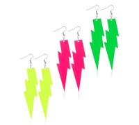 3 Pairs 80s 90s Earrings for Women Neon Lightning Bolt Earrings Retro Acrylic Dangle Drop Earring Funky Earring Neon Accessories for 80s 90s Outfit Theme Glow Party (Yellow, Green, Rose Red)