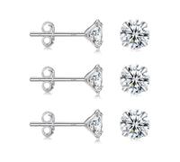 3 Pairs 925 Sterling Silver Earrings for Women, 5mm Hypoallergenic Cubic Zirconia Stud Earring Set, Comfortable Cartilage Sleeper Earrings Gift for Women