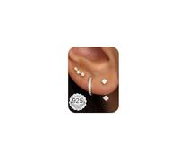 3 Pairs 925 Sterling Silver Hypoallergenic Earrings Set for Multiple Piercing Dainty 14K Gold Plated Stud Huggie Small Hoop Earrings for Women Trendy Cute Earring Stacks for Sensitive Ears Non Tarnish